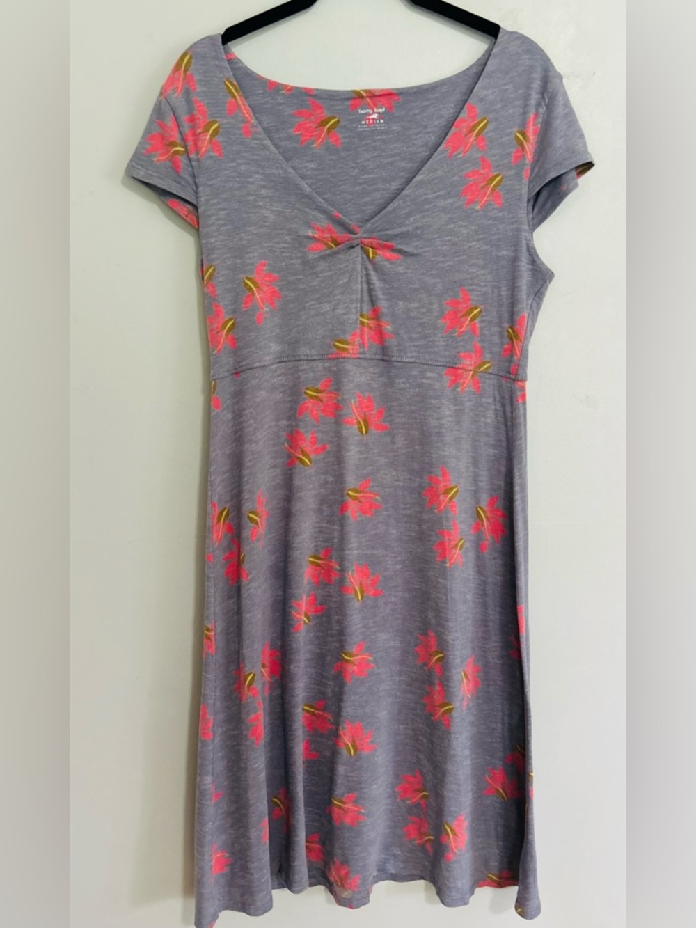 Toad & Co Horny Toad Floral Dress M Gray Pink Organic Cotton Casual Sustainable